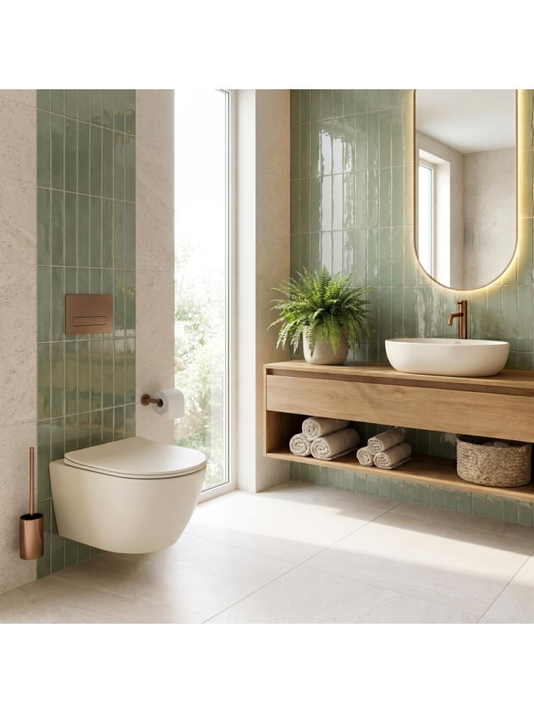 Lavoar pe blat Rea Focus Creme mat ecru oval 480x345 mm ceramica sanitara [4]