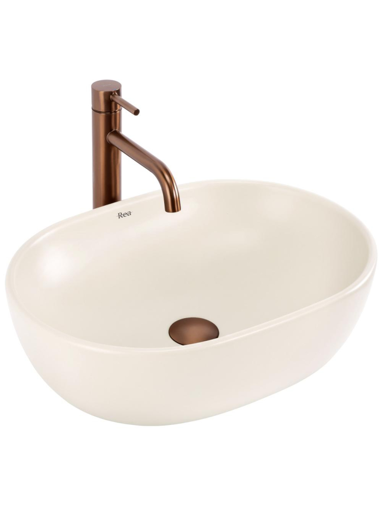 Lavoar pe blat Rea Focus Creme mat ecru oval 480x345 mm ceramica sanitara [2]
