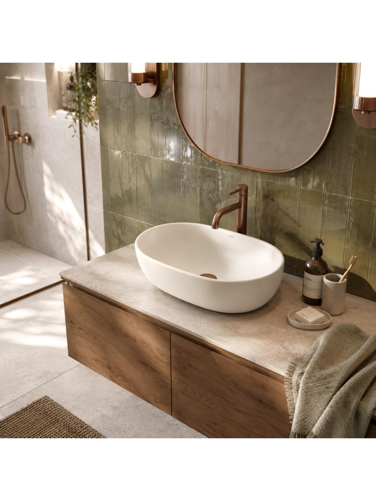 Lavoar pe blat Rea Focus Creme mat ecru oval 480x345 mm ceramica sanitara [6]