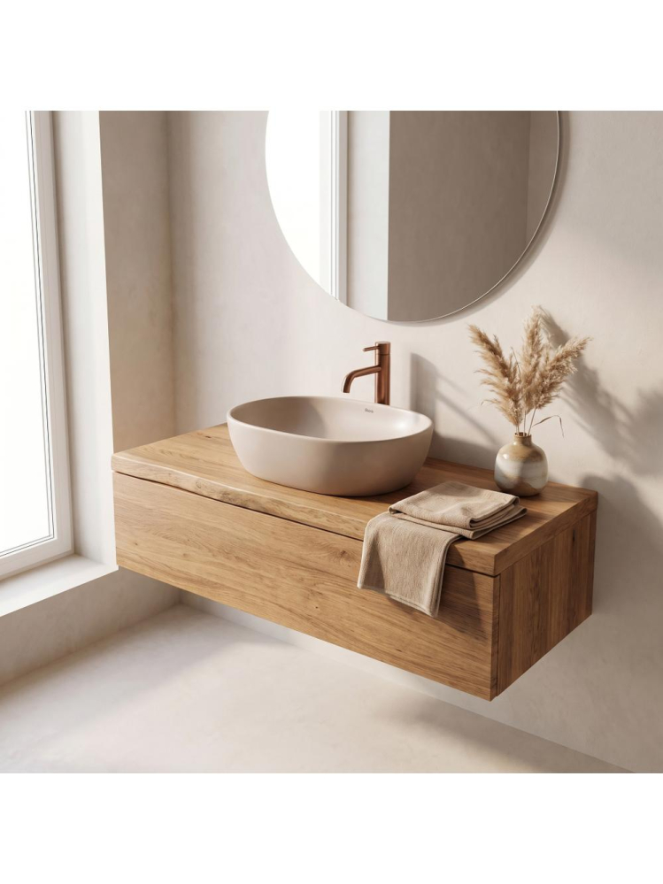 Lavoar pe blat Rea Focus Taupe mat oval ceramica sanitara 485x345 mm [4]