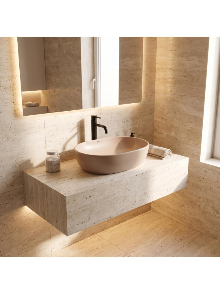 Lavoar pe blat Rea Focus Taupe mat oval ceramica sanitara 485x345 mm [9]