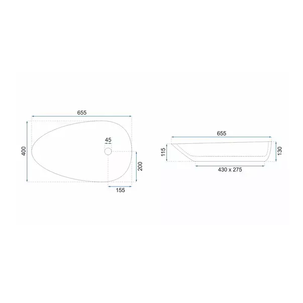 Lavoar pe blat Rea Greta Bianco asimetric finisaj alb piatra lucios 65 cm [7]