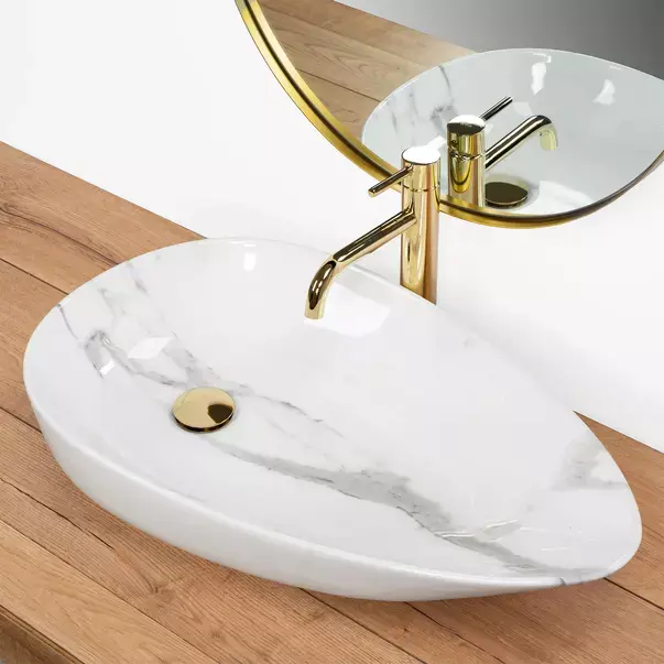 Lavoar pe blat Rea Greta Bianco asimetric finisaj alb piatra lucios 65 cm [3]