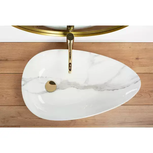 Lavoar pe blat Rea Greta Bianco asimetric finisaj alb piatra lucios 65 cm [5]