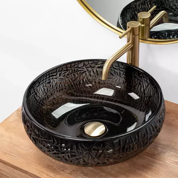 Lavoar pe blat Rea Ice rotund finisaj negru lucios 42 cm [6]