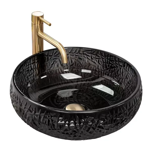 Lavoar pe blat Rea Ice rotund finisaj negru lucios 42 cm [1]