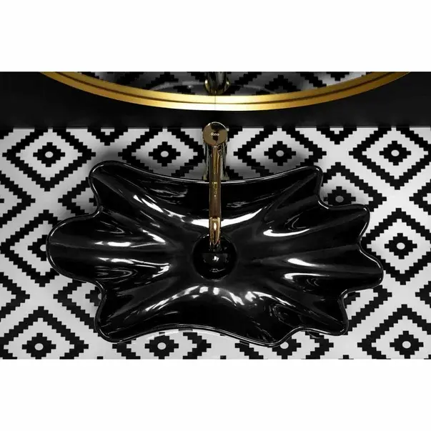 Lavoar pe blat Rea Infinity negru lucios 63 cm cu ventil Click-Clack [6]