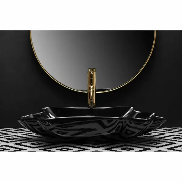 Lavoar pe blat Rea Infinity negru lucios 63 cm cu ventil Click-Clack [5]
