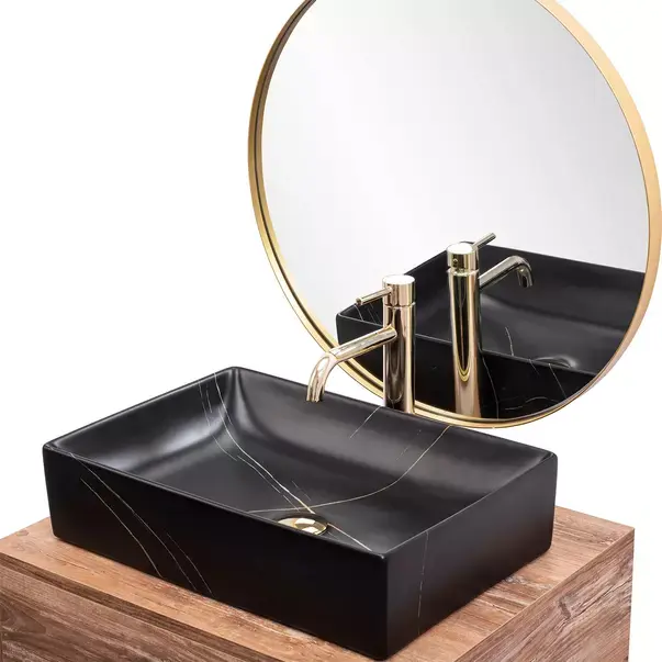 Lavoar pe blat Rea Inga dreptunghiular finisaj negru marmura mat 51 cm [8]