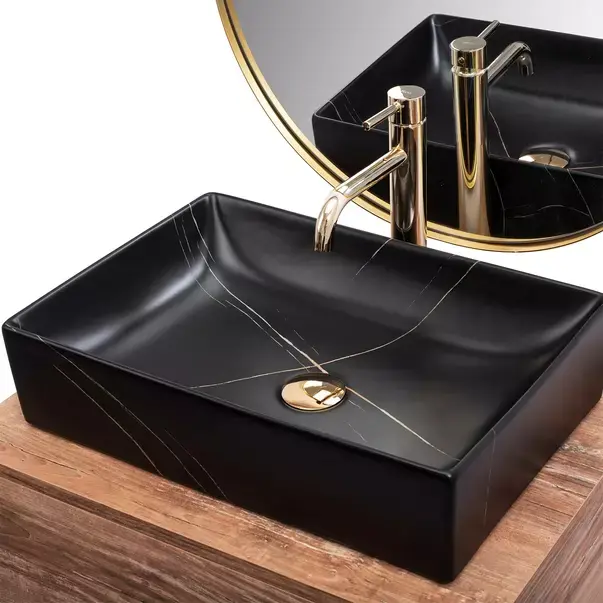 Lavoar pe blat Rea Inga dreptunghiular finisaj negru marmura mat 51 cm [2]