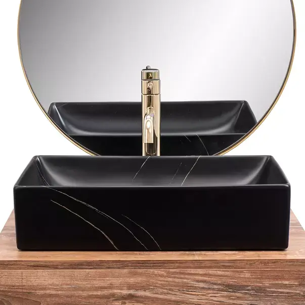 Lavoar pe blat Rea Inga dreptunghiular finisaj negru marmura mat 51 cm [3]