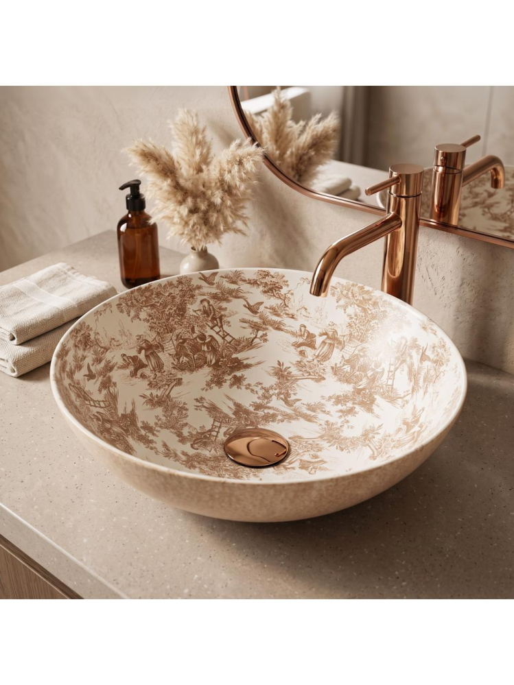 Lavoar pe blat Rea Juliana Brown finisaj mat rotund 400x400 mm ceramica sanitara [4]