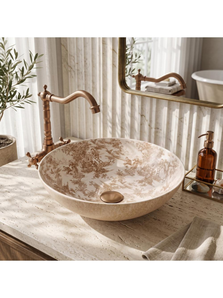 Lavoar pe blat Rea Juliana Brown finisaj mat rotund 400x400 mm ceramica sanitara [8]