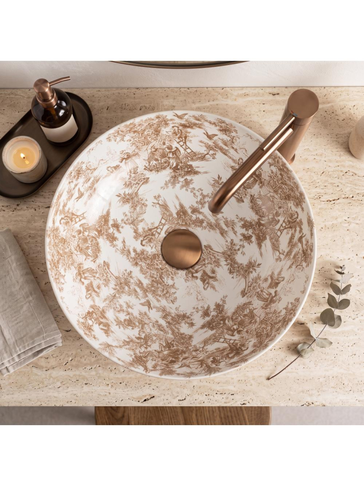 Lavoar pe blat Rea Juliana Brown finisaj mat rotund 400x400 mm ceramica sanitara [5]