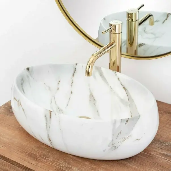 Lavoar pe blat Rea Linda Lava alb-marmura 48 cm [2]