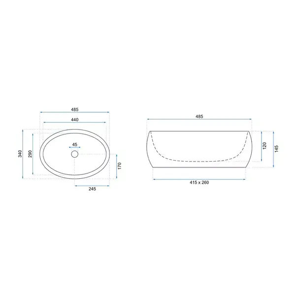 Lavoar pe blat Rea Linda oval finisaj piatra lava mat 49 cm [5]