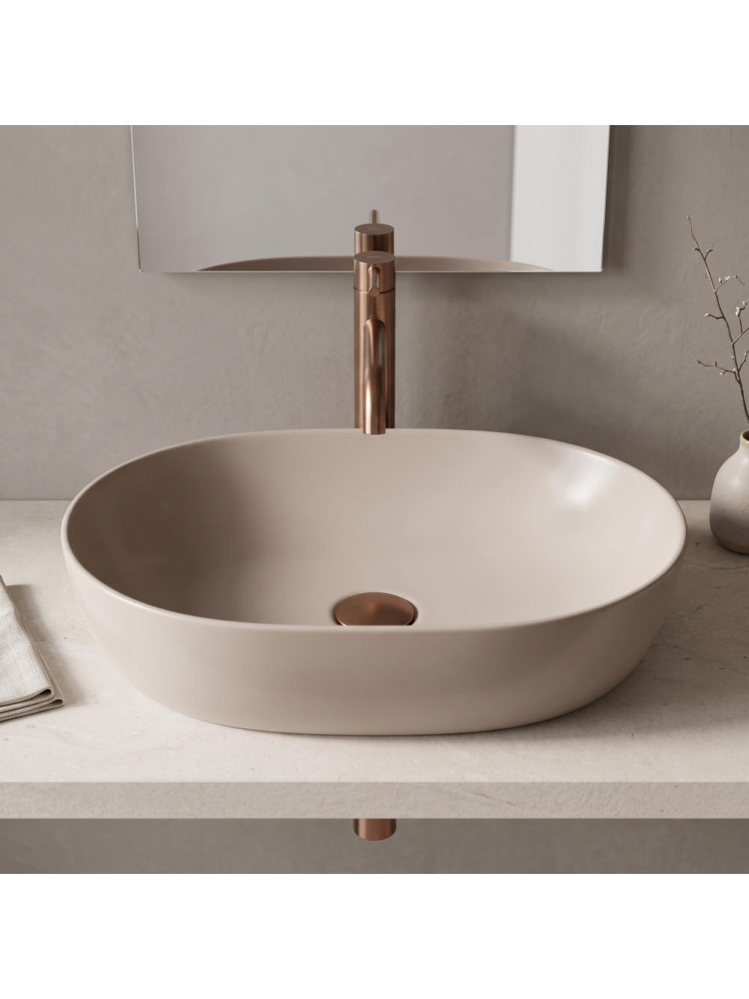 Lavoar pe blat Rea Lisa Mocca Matt oval ceramica sanitara 490x350 mm finisaj mat bej [7]