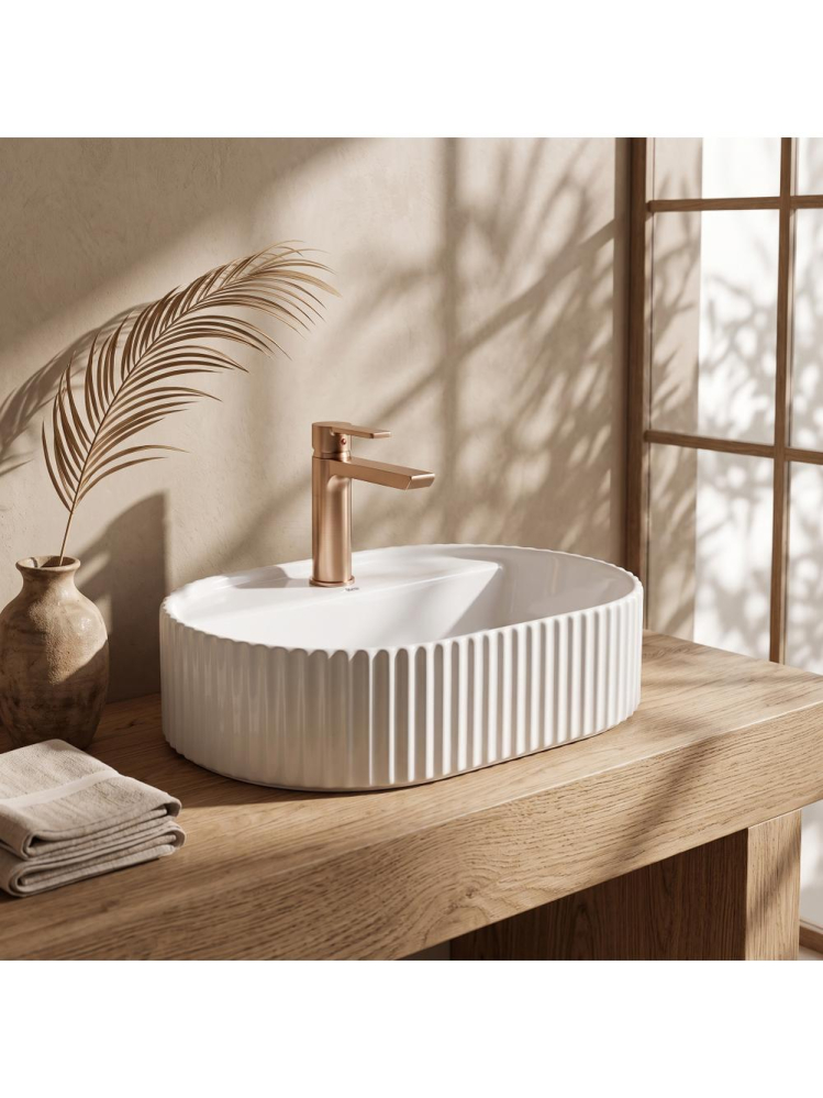 Lavoar pe blat Rea Marcela 45 oval alb lucios ceramica sanitara 445x340 mm [2]