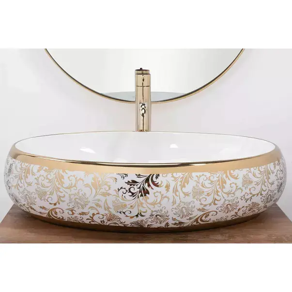 Lavoar pe blat Rea Melania Meryl oval finisaj alb - auriu 60 cm [4]