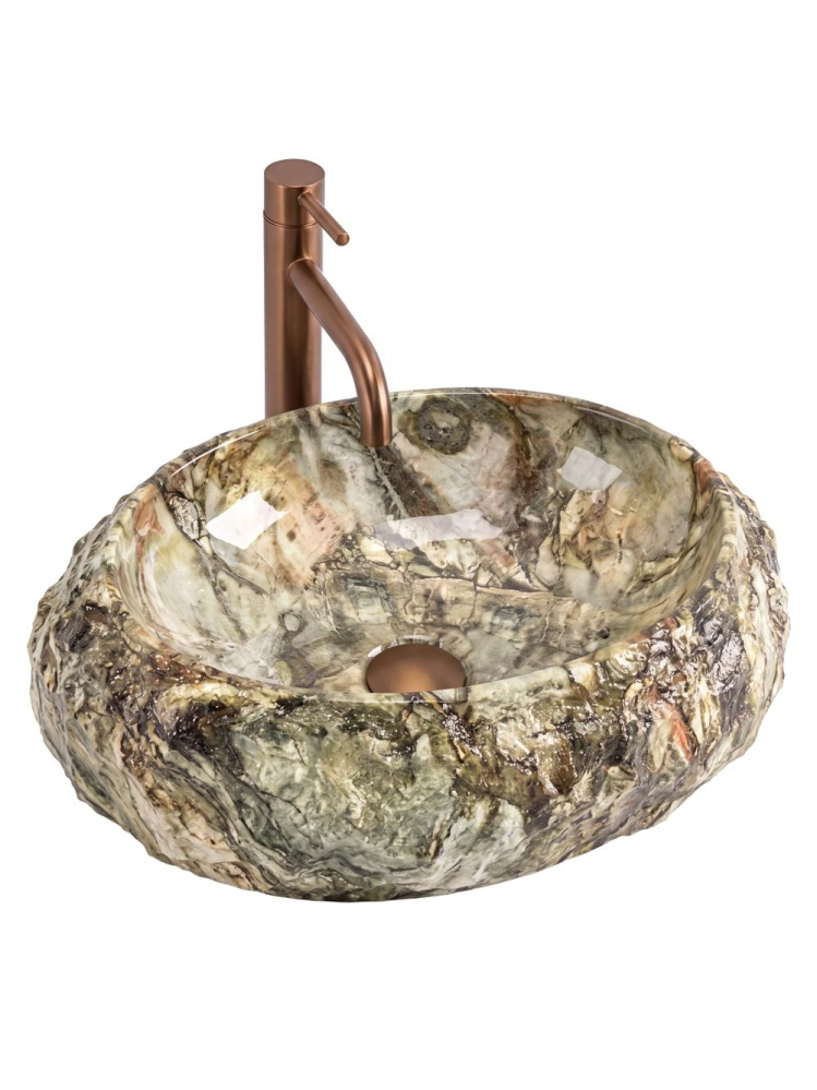 Lavoar pe blat Rea Mika Canyon piatră compozită oval 500x380mm maro imitație piatră [10]