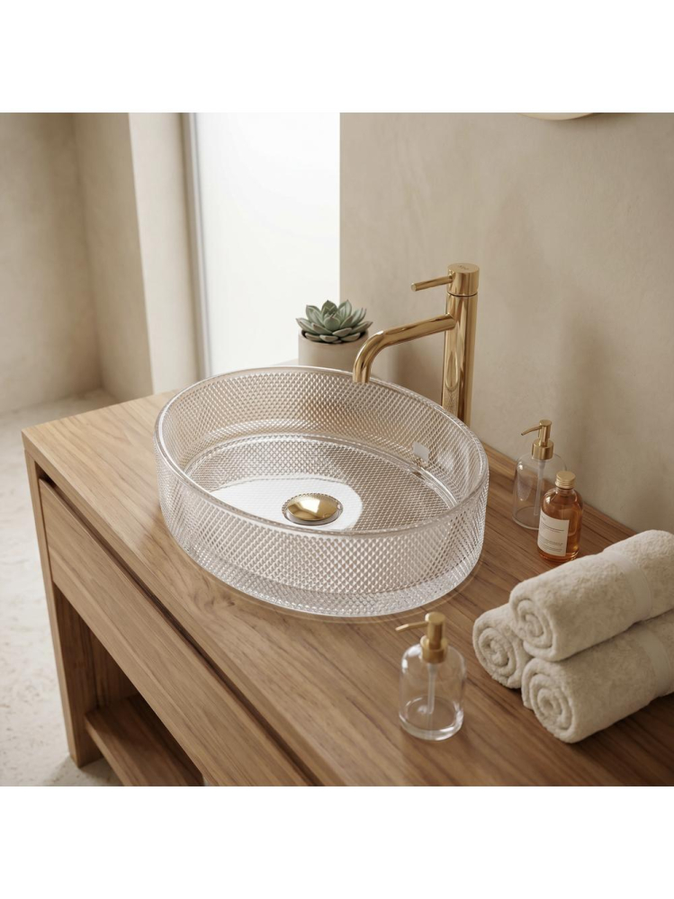 Lavoar pe blat REA Mirella Transparent lucios oval 495x380 mm sticla securizata [4]