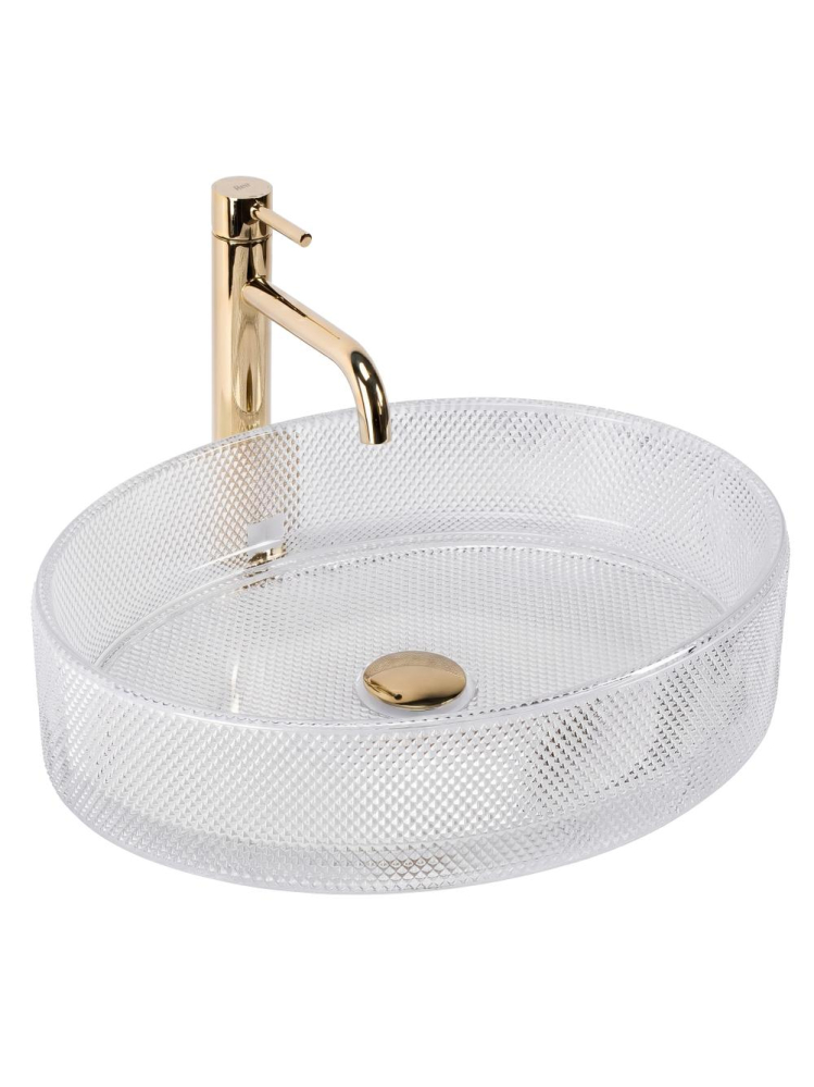 Lavoar pe blat REA Mirella Transparent lucios oval 495x380 mm sticla securizata [9]