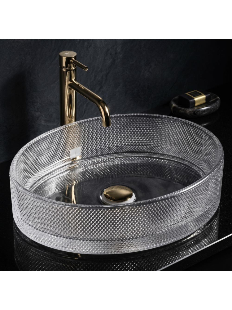 Lavoar pe blat REA Mirella Transparent lucios oval 495x380 mm sticla securizata [6]