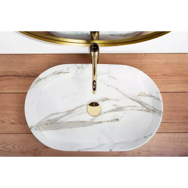 Lavoar pe blat Rea Nadia Aiax oval finisaj alb piatra lucios 61 cm [6]