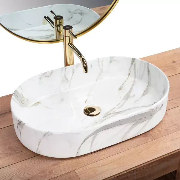 Lavoar pe blat Rea Nadia Aiax oval finisaj alb piatra lucios 61 cm [3]