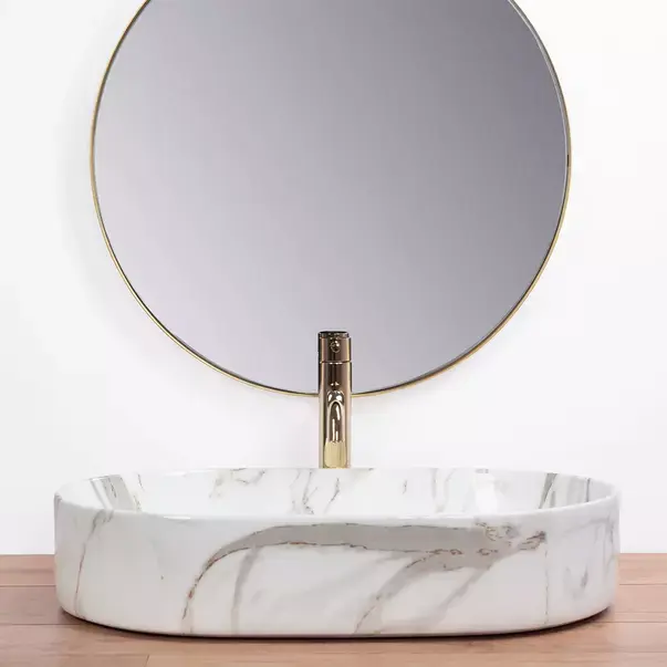 Lavoar pe blat Rea Nadia Aiax oval finisaj alb piatra lucios 61 cm [2]