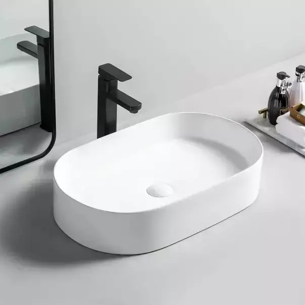 Lavoar pe blat Rea Nadia oval finisaj alb lucios 61 cm [2]