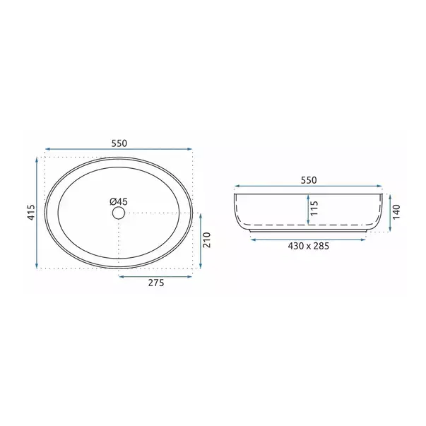 Lavoar pe blat Rea Queen Carrara oval finisaj alb marmura lucios 55 cm [5]