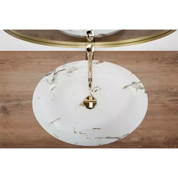 Lavoar pe blat Rea Queen Carrara oval finisaj alb marmura lucios 55 cm [4]