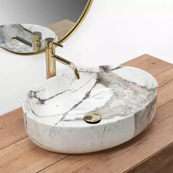 Lavoar pe blat Rea Queen Thunder oval finisaj alb piatra lucios 55 cm [2]
