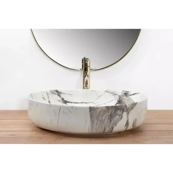 Lavoar pe blat Rea Queen Thunder oval finisaj alb piatra lucios 55 cm [4]