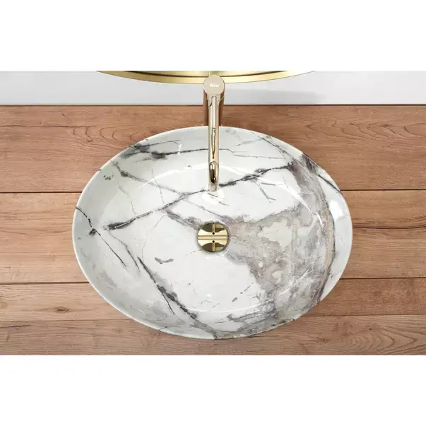 Lavoar pe blat Rea Queen Thunder oval finisaj alb piatra lucios 55 cm [3]