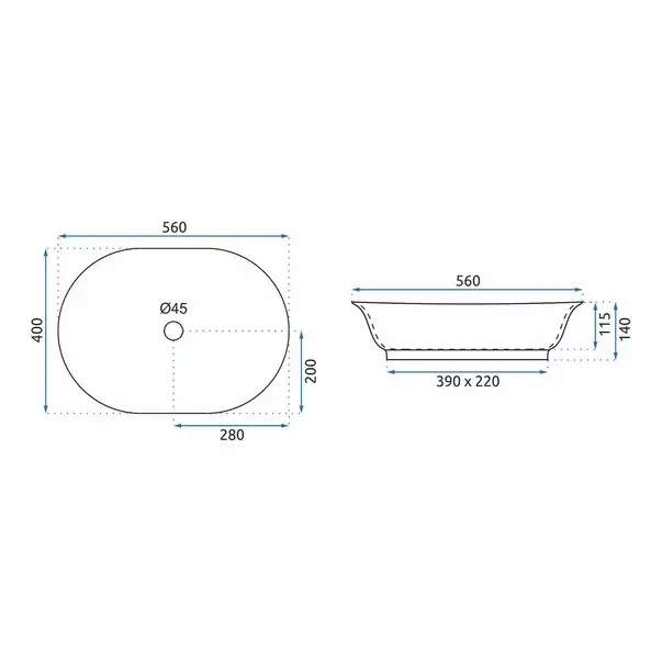 Lavoar pe blat Rea Roma 56 cm negru mat marmura [2]