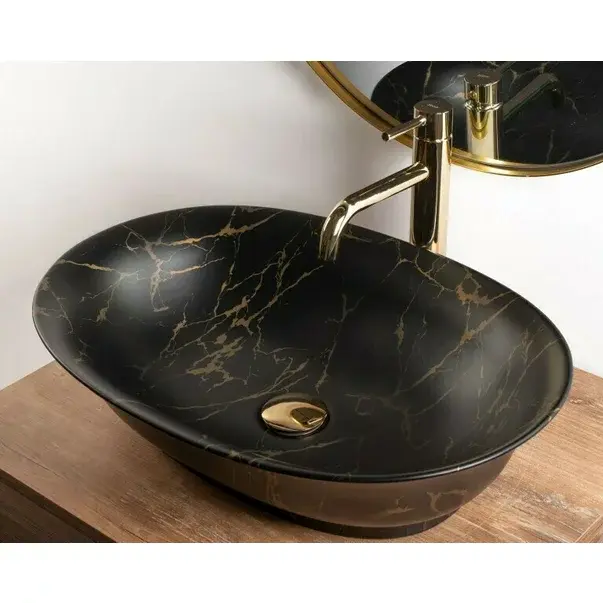Lavoar pe blat Rea Roma 56 cm negru mat marmura [4]