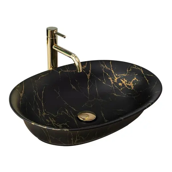 Lavoar pe blat Rea Roma 56 cm negru mat marmura [1]