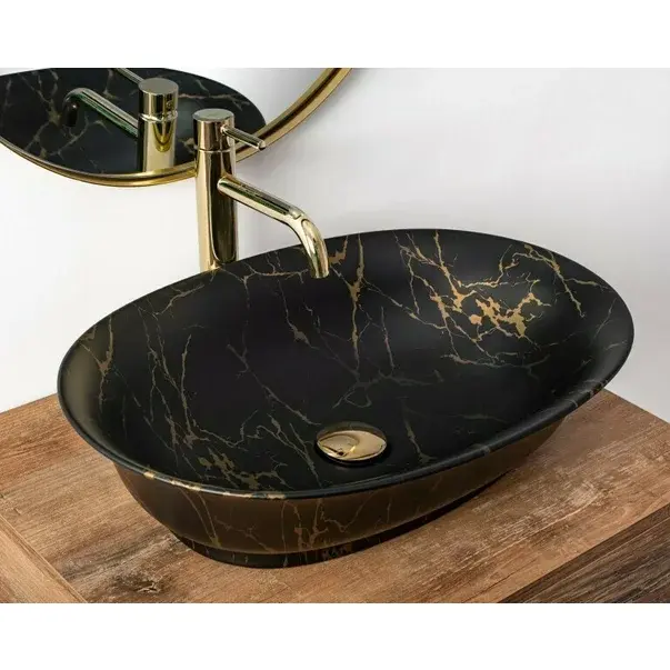 Lavoar pe blat Rea Roma 56 cm negru mat marmura [3]
