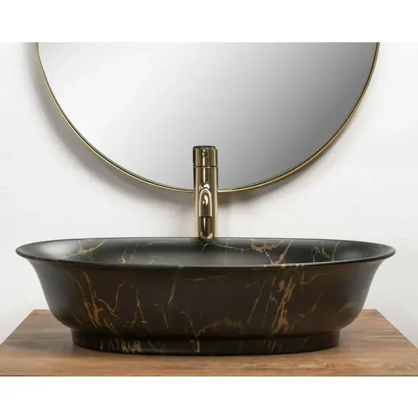 Lavoar pe blat Rea Roma 56 cm negru mat marmura [5]