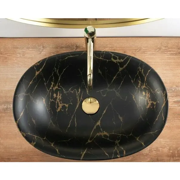 Lavoar pe blat Rea Roma 56 cm negru mat marmura [6]