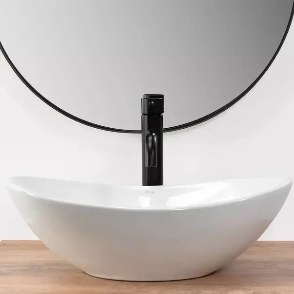 Lavoar pe blat Rea Royal Mini oval finisaj alb lucios 48 cm [2]