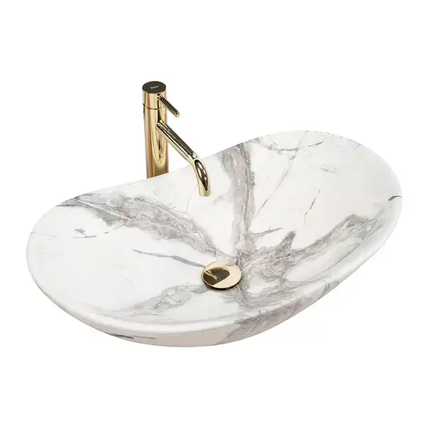 Lavoar pe blat Rea Royal oval finisaj alb nisip mat 60 cm [2]