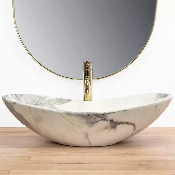 Lavoar pe blat Rea Royal oval finisaj alb nisip mat 60 cm [3]