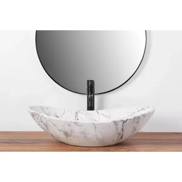 Lavoar pe blat Rea Royal oval finisaj marmura alb mat 60 cm [4]