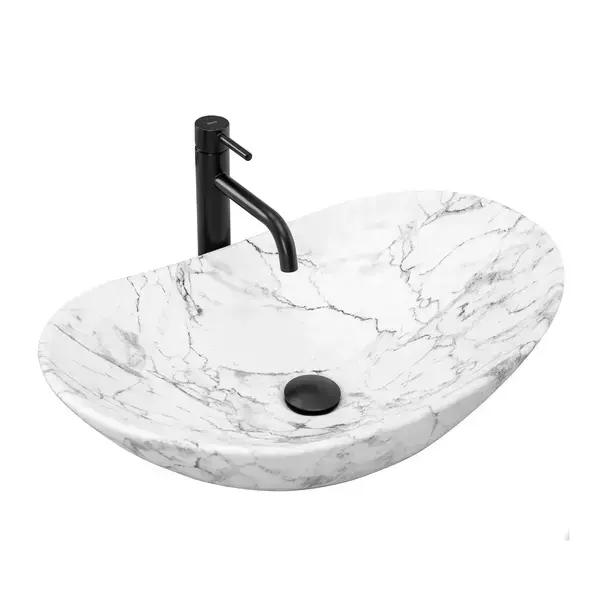 Lavoar pe blat Rea Royal oval finisaj marmura alb mat 60 cm [1]