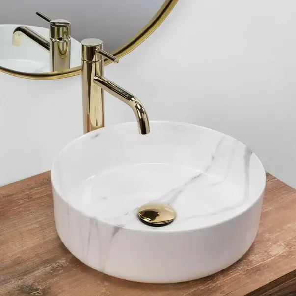 Lavoar pe blat Rea Sami alb marmura lucios 36 cm [3]