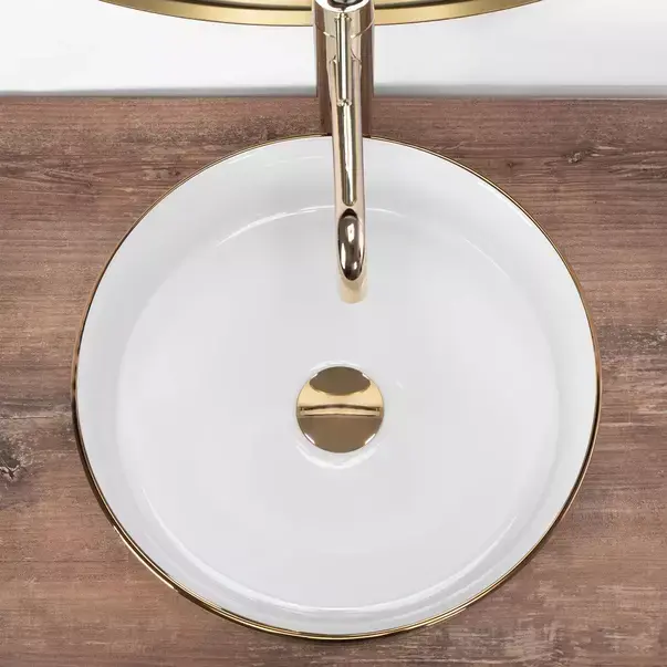Lavoar pe blat Rea Sami rotund finisaj alb - auriu periat 36 cm [3]