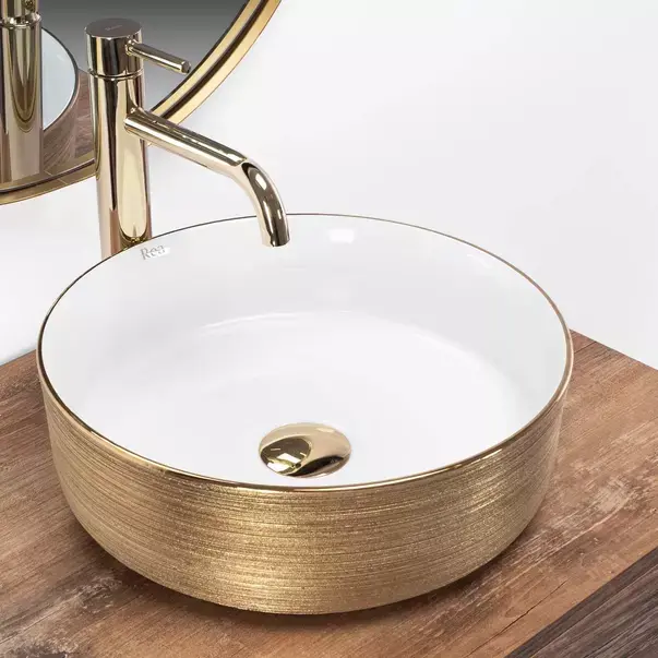 Lavoar pe blat Rea Sami rotund finisaj alb - auriu periat 36 cm [2]